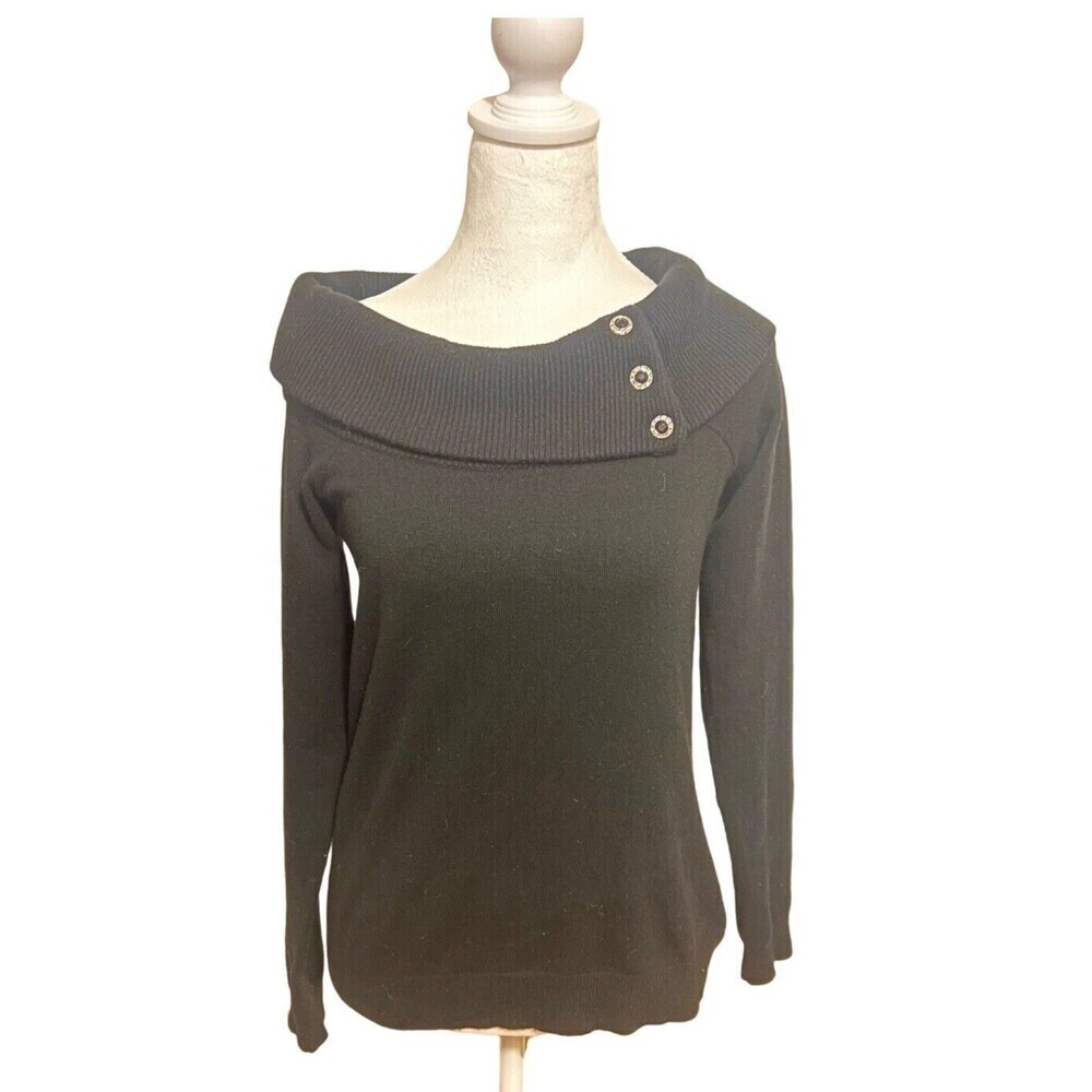 RALPH LAUREN Black Label black cashmere sweater jeweled button size M